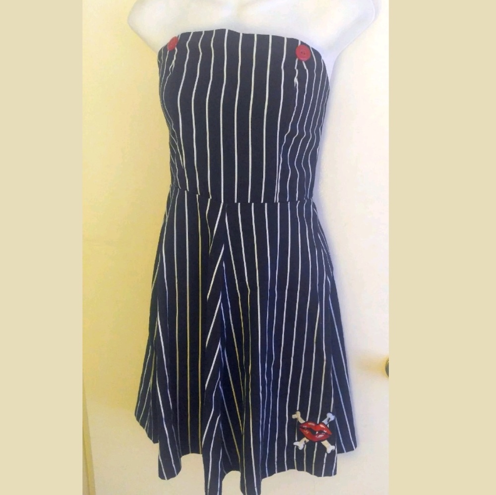 Striped Sailor Rockabilly Dress w/ Lips & Buttons